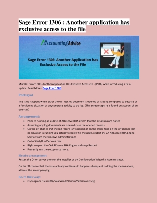 Sage Error 1306 : Another application has exclusive access to the file