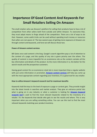 Importance Of Good Content And Keywords For Small Retailers Selling On Amazon