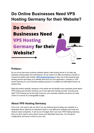 Do Online Businesses Need VPS Hosting Germany for their Website