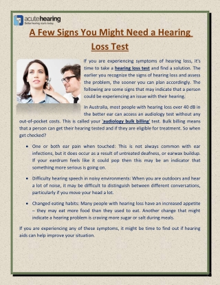 A Few Signs You Might Need a Hearing Loss Test