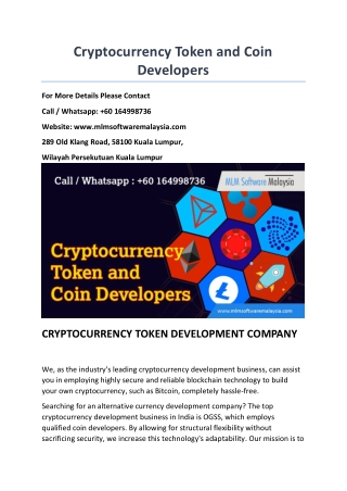 Cryptocurrency Token and Coin developers