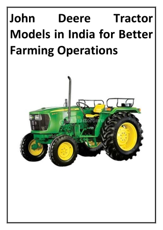 John Deere Tractor Models in India for Better Farming Operations