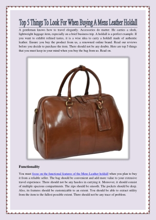 Top 5 Things To Look For When Buying A Mens Leather Holdall