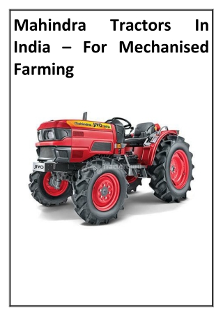 Mahindra Tractors In India – For Mechanised Farming
