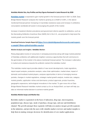 Ketolides Market Size, Key Profiles and Key Figures Reviewed In Latest Research by 2028