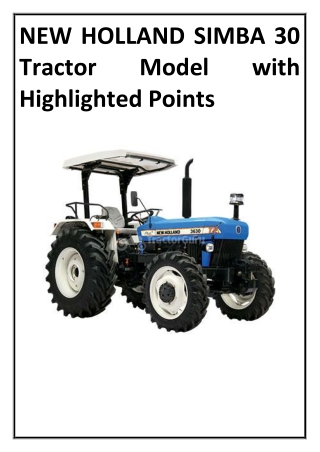 NEW HOLLAND SIMBA 30 Tractor Model with Highlighted Points