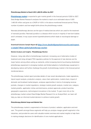 Phototherapy Market to Reach USD 1,460.95 million by 2027