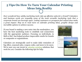 5 Tips On How To Turn Your Calendar Printing Ideas Into Reality