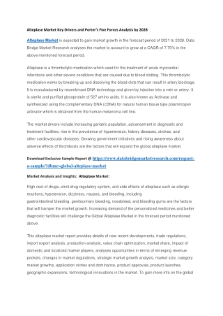 Alteplase Market Key Drivers and Porter’s Five Forces Analysis by 2028
