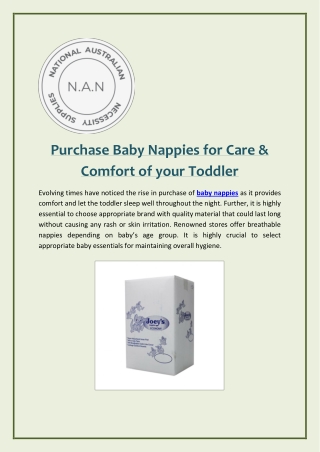 Purchase Baby Nappies for Care & Comfort of your Toddler