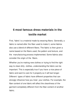 6 most famous dress materials in the textile market