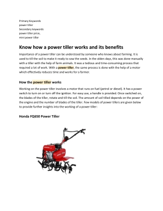 Know how a power tiller works and its benefits
