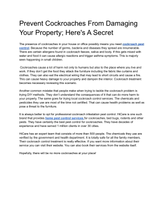 Prevent Cockroaches From Damaging Your Property; Here's A Secret