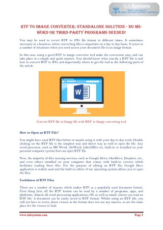 RTF to Image Converter Standalone Solution - No MS-Word or third-party programs needed!