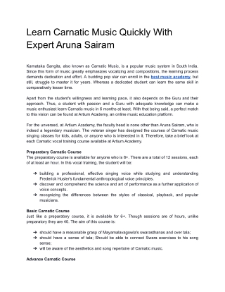 Learn Carnatic Music Quickly With Expert Aruna Sairam