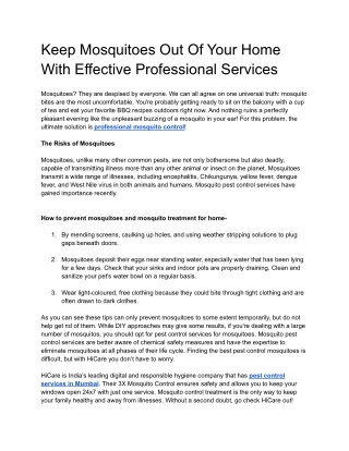 Keep Mosquitoes Out Of Your Home With Effective Professional Services