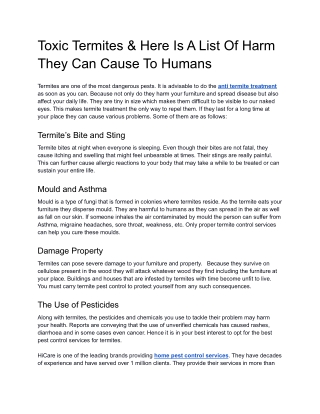 Toxic Termites & Here Is A List Of Harm They Can Cause To Humans