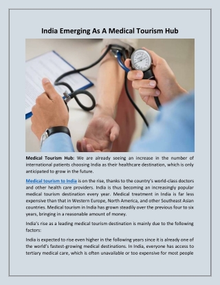 India Emerging As A Medical Tourism Hub