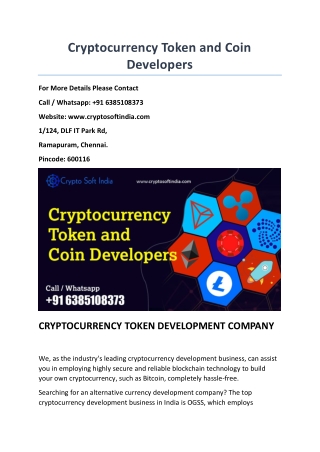 Cryptocurrency Token and Coin developers