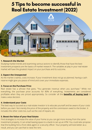 5 Tips to become successful in Real Estate Investment (2022)