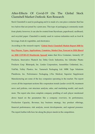 After-Effects Of Covid-19 On The Global Stock Clamshell Market Outlook: Ken Rese
