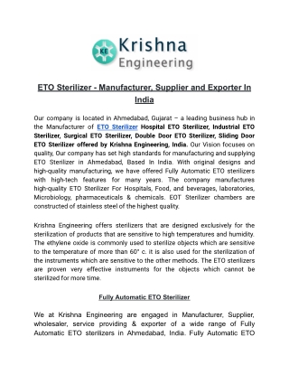 ETO Sterilizer  Manufacturer