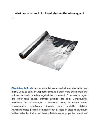 What is aluminium foil roll and what are the advantages of it