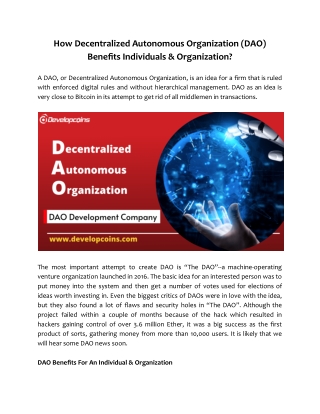 How Decentralized Autonomous Organization (DAO) Benefits Individuals & Organization