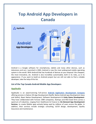 Top Android app Developers in Canada