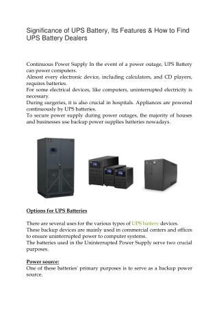 Significance of UPS Battery, Its Features & How to Find UPS Battery Dealers