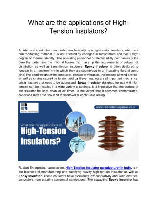 What are the applications of High-Tension Insulators?