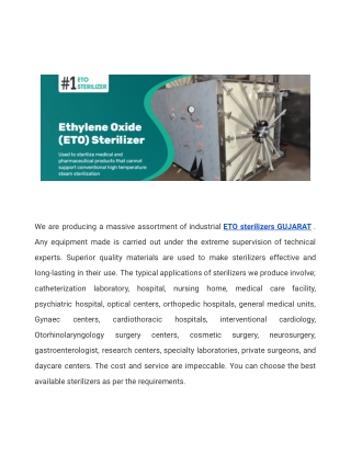 ETO STERILIZER GUJARAT