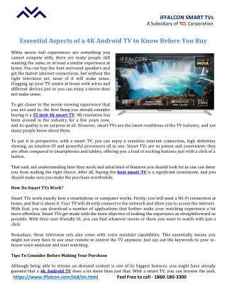 Essential Aspects of a 4K Android TV to Know Before You Buy