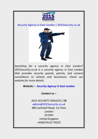 Security Agency in East London 2015security.co.uk