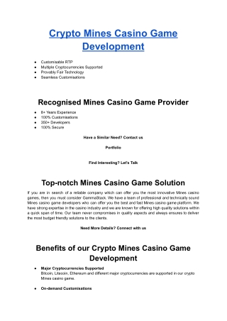 Crypto Mines Casino Game Development