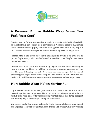 6 Reasons To Use Bubble Wrap When You Pack Your Stuff