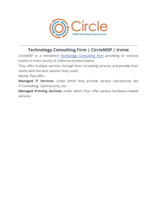 Technology Consulting Firm _ CircleMSP _ Irvine