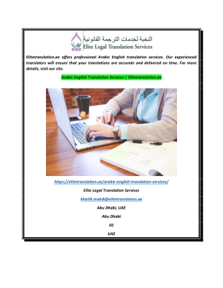 Arabic English Translation Services  Elitetranslation.ae