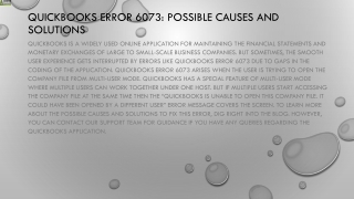 A quick method to resolve QuickBooks error 6073