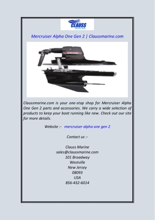 Mercruiser Alpha One Gen 2 Claussmarine.com