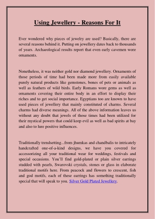 Using Jewellery Reasons For It