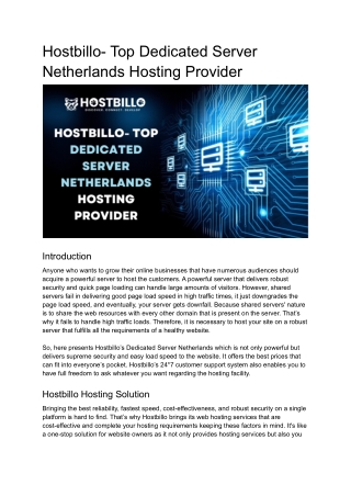 Hostbillo- Top Netherlands Dedicated Server Hosting Provider