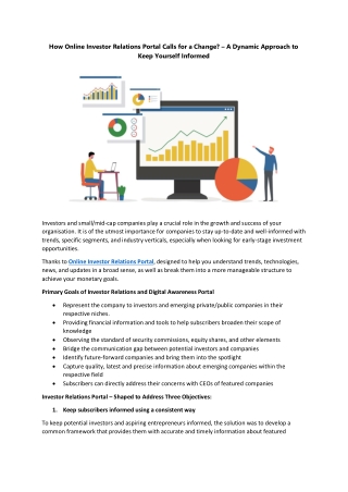 How Online Investor Relations Portal Calls for a Change – A Dynamic Approach to Keep Yourself Informed