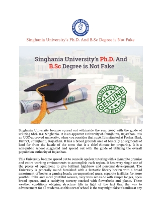 Singhania University's Ph.D. And B.Sc Degree is Not Fake