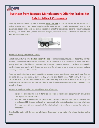 Purchase from Reputed Manufacturers Offering Trailers for Sale to Attract Consumers