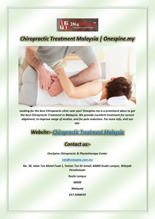 Chiropractic Treatment Malaysia Onespine.my