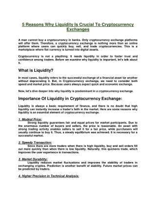 Crucial of Liquidity in Cryptocurrency Exchanges