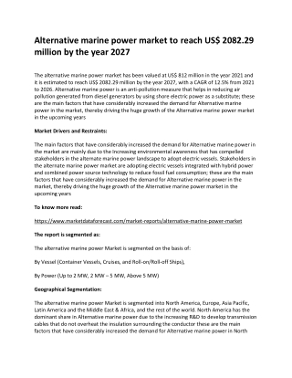 Alternative marine power market