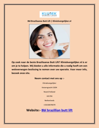 Bbl Braziliaanse Butt Lift | Kliniekvergelijker.nl