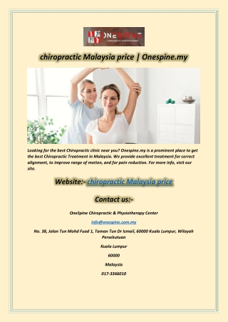 chiropractic Malaysia price  Onespine.my